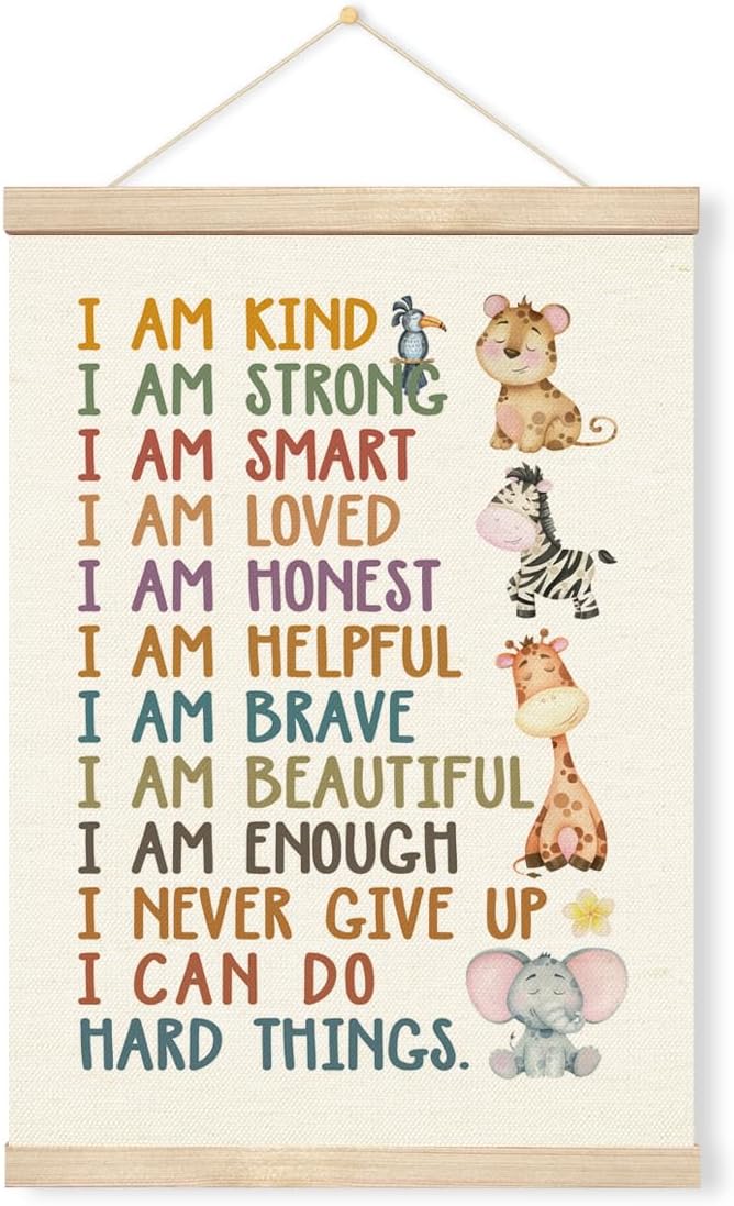 Positive Affirmations Banner, Canvas Wall Art, Inspirational Wall Hanging Poster, Mental Health Decors, Therapy Canvas Poster, Inspirational Hanging Decor for Classroom Home Bedroom 11.8x15.7 Inches