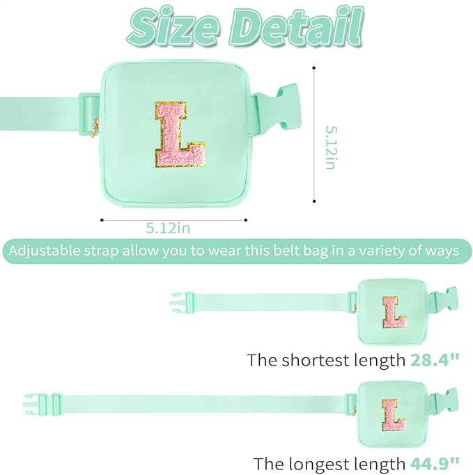 Mini Belt Bag Fanny Pack with Initials Letter Patch Small Crossbody Bags Cute Stuff Birthday Gifts for Teenager Girls Trendy Stuff for Teens - Light Green,L