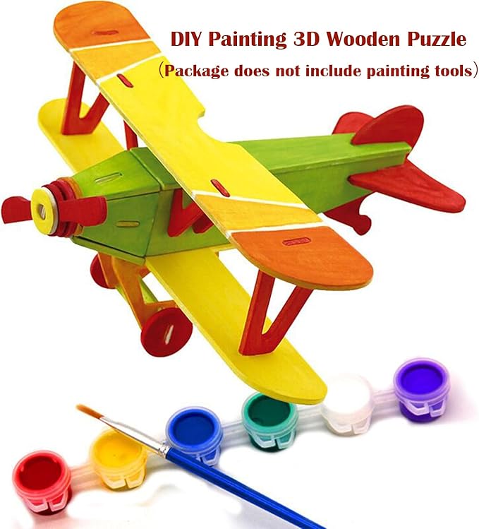 Georgie Porgy 2 Packs of 3D Wooden Puzzles, DIY Models Kits for Kids, Dinosaur Animal Airplane Car Woodcraft Construction Toy DIY Projects (Biplane Helicopter)