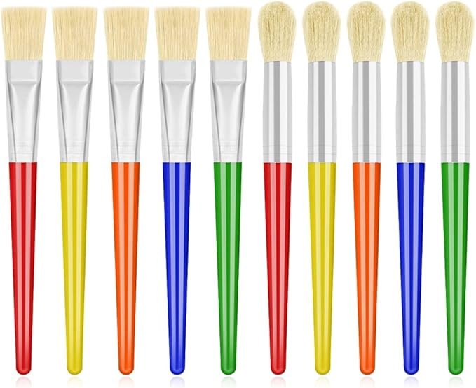 Anezus Large Chubby Paint Brushes Round and Flat Preschool Paint Brushes for Washable Paint Acrylic Paint For Toddler , 10Pcs