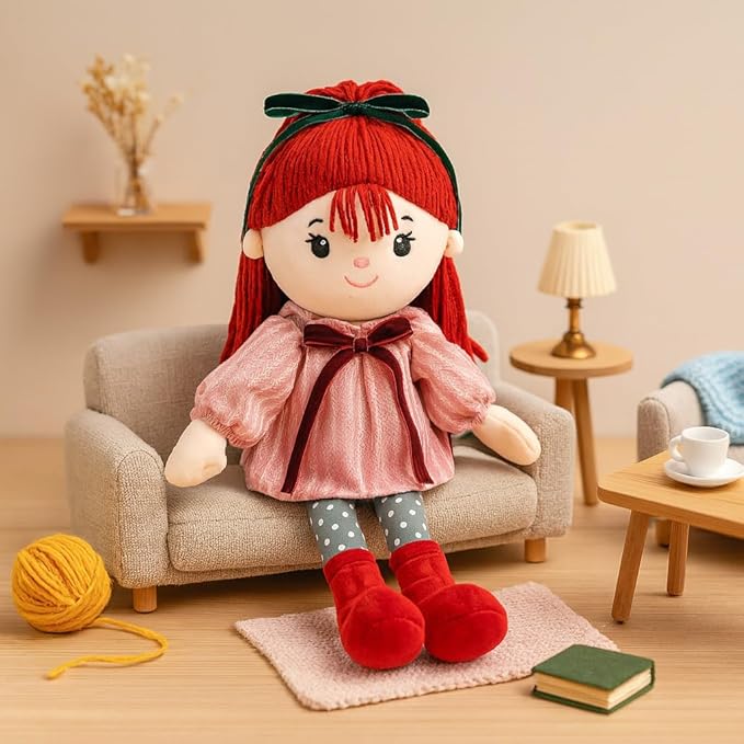 Soft Baby Doll Toys (16'') Baby Rag Doll for Girls Birthday Cuddly Plush Toys for Toddler Kids (Red)