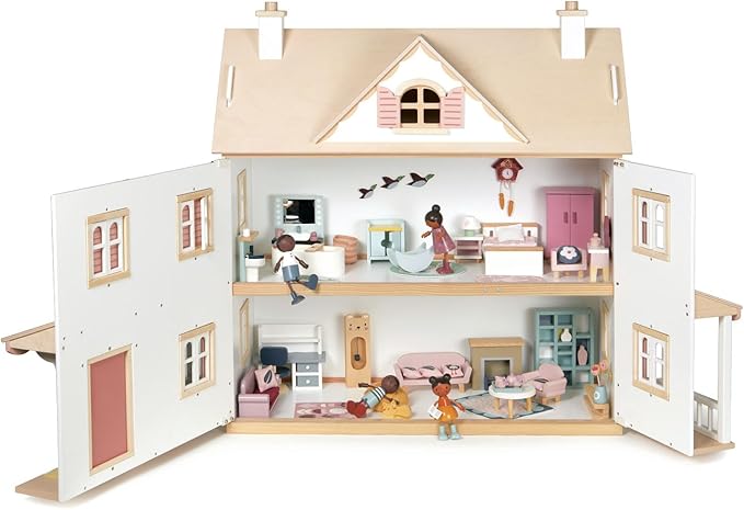 Tender Leaf Toys - Humming Bird House - 3 Story Large Wooden Colonial Style Doll House - Encourages Role-Play and Story Invention in Boys and Girls - Age 3+