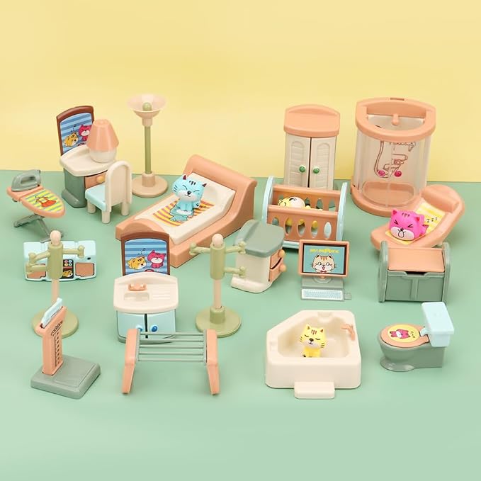 50 Pack Kids Little Dollhouse Furniture Set Toys House Big Dreams for Baby Children Girls Boys Age 3+,Miniature Accessories Educational Pretend Play Toys for Toddler