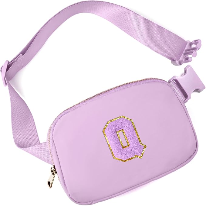 Gitus Gifts for 8 9 10 11 12 Year Old Girls Belt Bag Fanny Pack Crossbody Bags with Initial Letter Patch Cute Stuff Birthday Gifts for Teen Girls Women Personalized Trend Stuff (Lavender-Q)