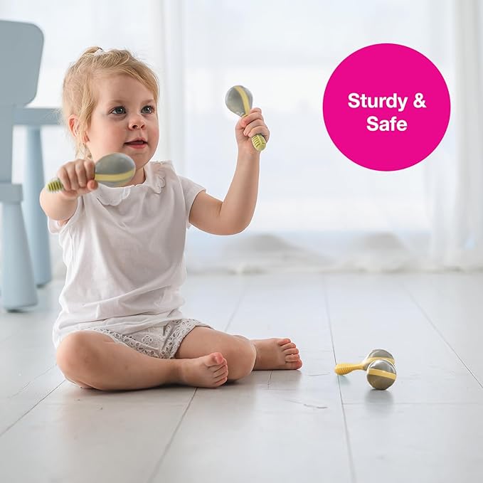 Edushape Maracas for Baby Set of 2 - Boho Chic Colors - Toddler and Kids Maracas - Musical Instrument for Babies Baby Shaker Toy - Soothing Sound for Sensory Development