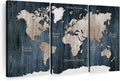 ElephantStock Aged Blue World Map I Canvas - 3 Panel Wall Decor - World Map Digital Art - Blue Wall Art - 33" X 20"