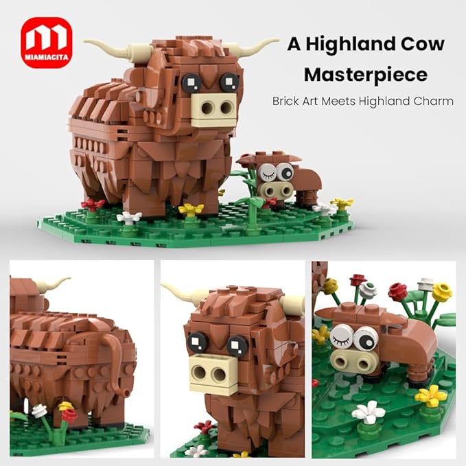 Highland Cow Building Set, Farm Animal Toy Brick Kit, Creative Scottish Cattle Model for Adults & Kids, STEM Educational Gift for Boys & Girls Age 6+