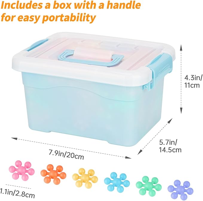 300PCS Interlocking Snowflake Building Block Toy for Kids Ages 3+, Multi-Color Solid Plastic Early Learning Creativity Educational STEM Toy with Carrying Case Safe Material (Macaron Colors)