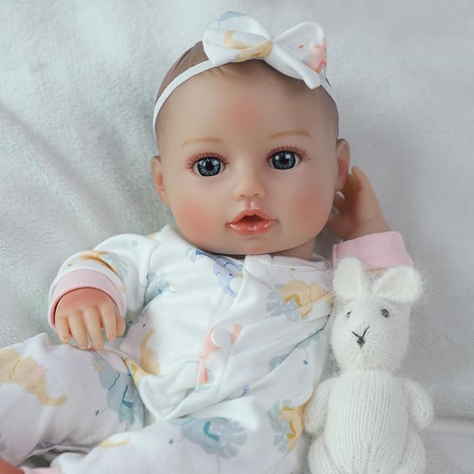 SCOM First Baby Doll Girl - 16 inch Realistic Soft Doll with Accessories, Silicone Real Lifelike Baby with Cloth Body & Vinyl for Kids 3 4 5 6 + Year Old Gifts