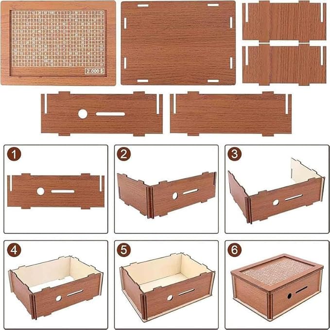 Wooden Coin Bank Money Saving Box, Cash Vault Wooden Savings Box, Wooden Digital Piggy Bank with Counting Target, Money Vault Savings for Boys and Girls (3000 Savings Challenge Box)