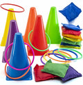Prextex Multicolored 3-in-1 Yard Game Set - Ring Toss Game, Bean Bags, Cones - Outdoor Toys for Toddlers & Kids, Children's Indoor Play, Family Fun Carnival Games, Kids Party Cornhole Set, Lawn Games