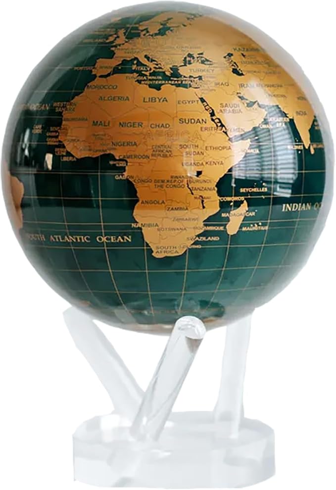 MOVA – Green and Gold Rotating Decor Globe, 6” | Solar-Powered Motion | No Batteries | Gift for Desk, Home, or Office