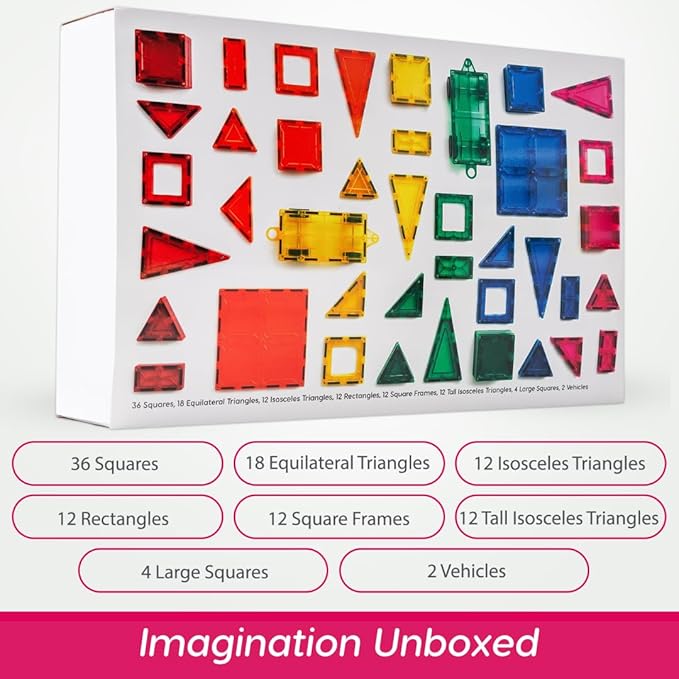 Magnetic Building Tiles, 108 Piece Foundation Set for Boys Girls Kids, Educational Creative Learning Activity Building Block Toddler Toys, STEM, Children Ages 3 Years +