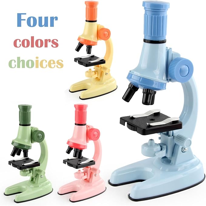 XD508 Microscope for Kids - 100X 600X 1200X Beginner Microscopes kit with LED Light, Science Educational Gift and Toy for Boy&Girl Birthday Halloween Christmas（Yellow）