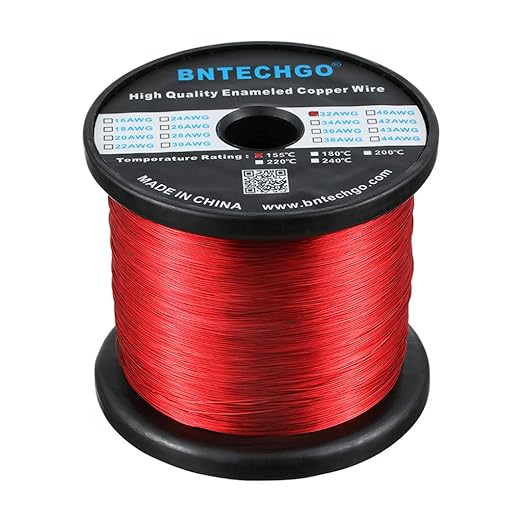BNTECHGO 32 AWG Magnet Wire - Enameled Copper Wire - Enameled Magnet Winding Wire - 3.0 lb - 0.0078" Diameter 1 Spool Coil Red Temperature Rating 155℃ Widely Used for Transformers Inductors