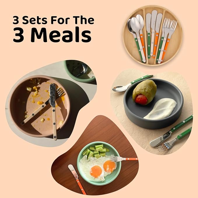 APLAINR Kids Silverware Set, Stainless Steel Toddler Silverware with Bamboo Organizer, Montessori Kids Utensils, 10 Piece Cutlery Set with Forks, Spoons & Knives, Children Safe Metal Flatware