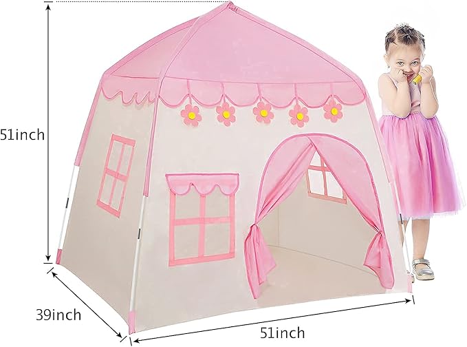 TTLOJ Kids Gift Play Tent, Princess Crown & Wand, for Girls Boys, Princess Playhouse, Pink Castle, Fairy Tale Teepee Tent, Indoor Outdoor, Birthday (Ball Lights NOT Included