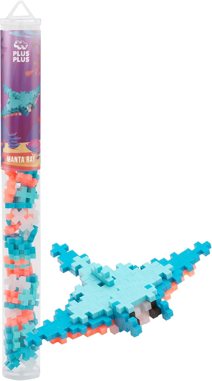 PLUS PLUS 3D Animal Figure Building Block Set, 70 Mini Interlocking Puzzle Pieces, Fun Stem Toys for Kids - Manta Ray Maker Tube
