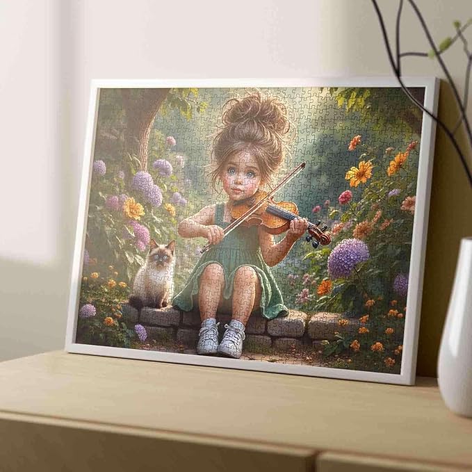 Tucocoo 1000 Piece Jigsaw Puzzle for Adults, Girl Playing Violin in Garden with Cat – Challenging and Relaxing Puzzle, Aesthetic Art Puzzle for Family, Educational Toys for Teens Home Wall Decor Gift