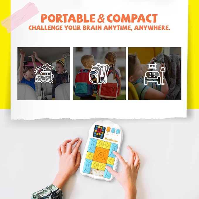 Rechargeable Super Slide Puzzle Game,Klotski Brain Toys for Kids Teens,500+ Challenges 7 Difficulty Levels for Boys&Girls,Portable Travel Games for All Ages,8-12 Gifts idea-White
