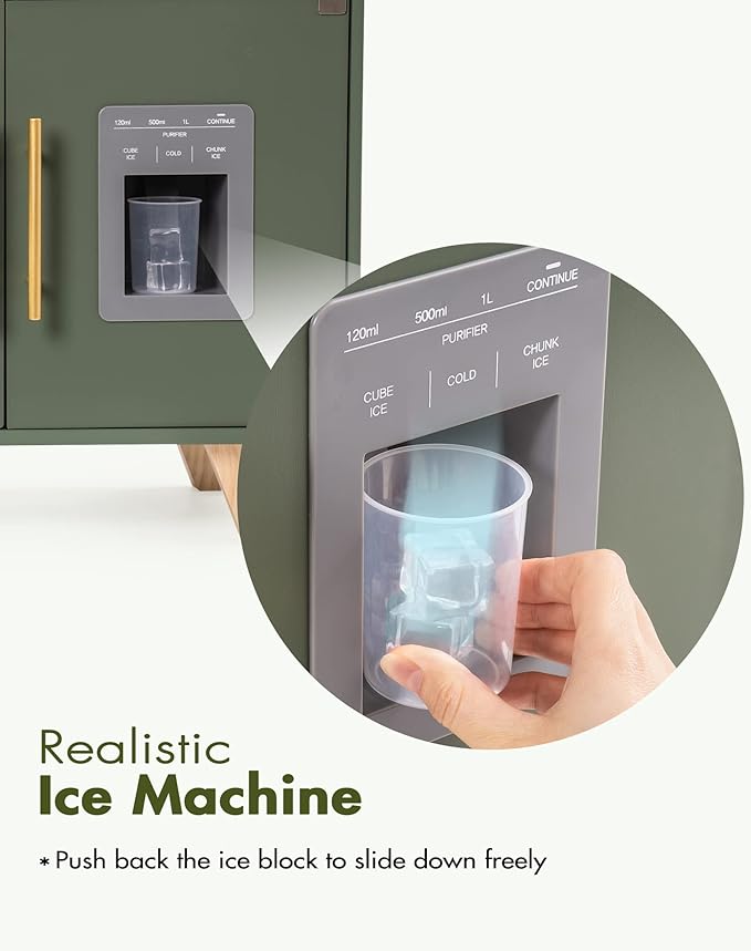 ROBOTIME Play Kitchen with Pretend Ice Cube Dispenser for Toddler, Wooden Kids Kitchen Play Set, Toy Kitchen Set for Kids Age 3 4 5 6 7 (Vintage Green)
