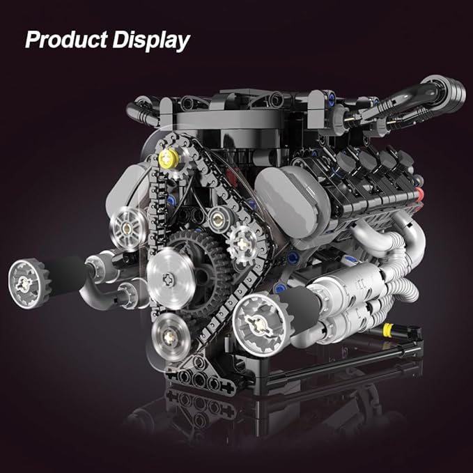39007 V8 Engine Model Kit, Runnable, Build Your own STEM Visible Mini V8 Engine Model Kit with Lights, Adult and Adolescent Physics Science Experiment Building Block Set (715 Pcs)