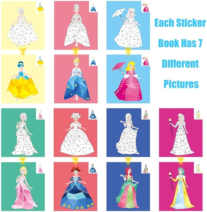 Princess Sticker Paint Book Crafts for Kids Ages 4-8 - Activity Set for Boys and Girls, Birthday Gifts, Party Favors, Travel Learning