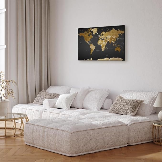 artgeist Acoustic Canvas Wall Art Print World Map 35x24 in - 1pcs Picture with Acoustic Foam Sound Print Artwork Room Acoustics Soundproofing World Travel Map k-A-0104-b-c