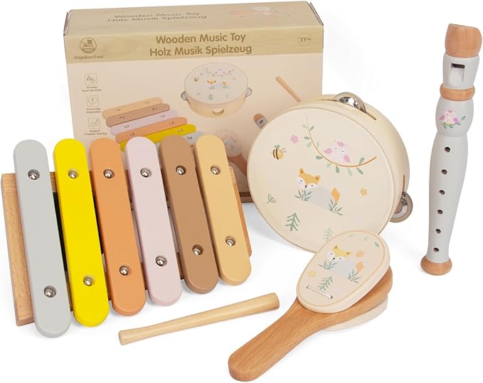 Wooden Musical Instruments Set for Toddlers 1-3, Natural Wood Percussion Instruments Xylophone Gift Set for Girls Boys Kids ,Preschool Educational Musical Toys
