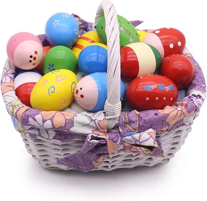 POPLAY 15 PCS Wooden Percussion Musical Egg Maracas Egg Shakers for Party Favors Classroom Prize Supplies Musical Instrument