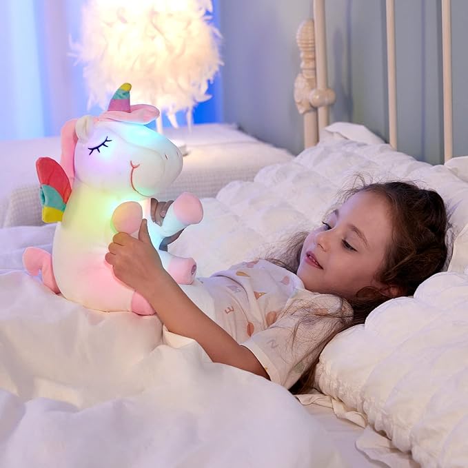Athoinsu 12'' Light up Unicorn Stuffed Animal Soft Plush Toy with Colorful LED Night Lights Glowing Birthday Children's Day Gifts for Girls Toddler Kids Women Toys
