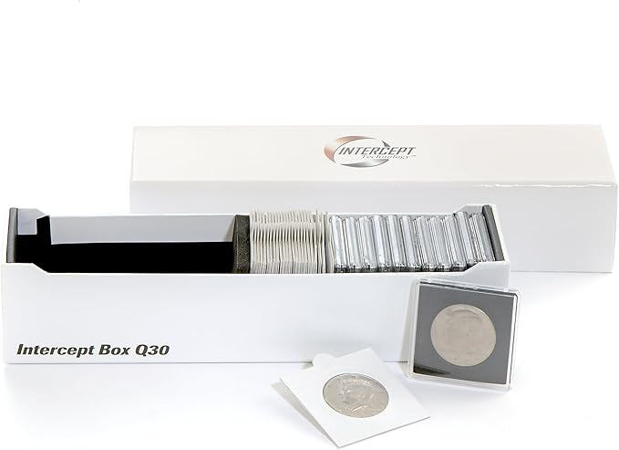 LIGHTHOUSE - Storage Box Q30 for 30 QUADRUM Square Snaplocks or 100 Coin Holders with INTERCEPT TECHNOLOGY Corrosion Protection (9 1/4" x 2 1/2" x 2 1/4")