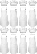 SATINIOR 8 Set Kids Apron and Chef Hat Set Kids Apron with 2 Pockets Adjustable for Boys Girl's Cooking Baking Painting (White, S for 2-6 Age)