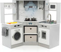 Costzon Corner Play Kitchen, Wooden Toddler Kitchen Playset with Lights and Sounds, Water Circulation System, Washing Machine, Toy Kitchen with Accessories, Kids Kitchen Playset (Grey)