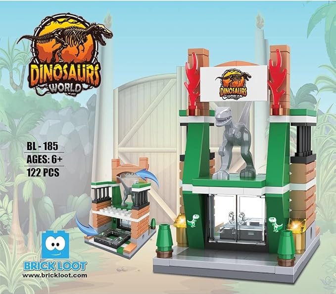 Brick Loot Mini City Dino Dinosaurs World Building Set – 122-Piece Lego-Compatible Dinosaur Museum Mini Bricks Kit for Kids & Adults, Creative STEM DIY Model, Compact Display Collectible