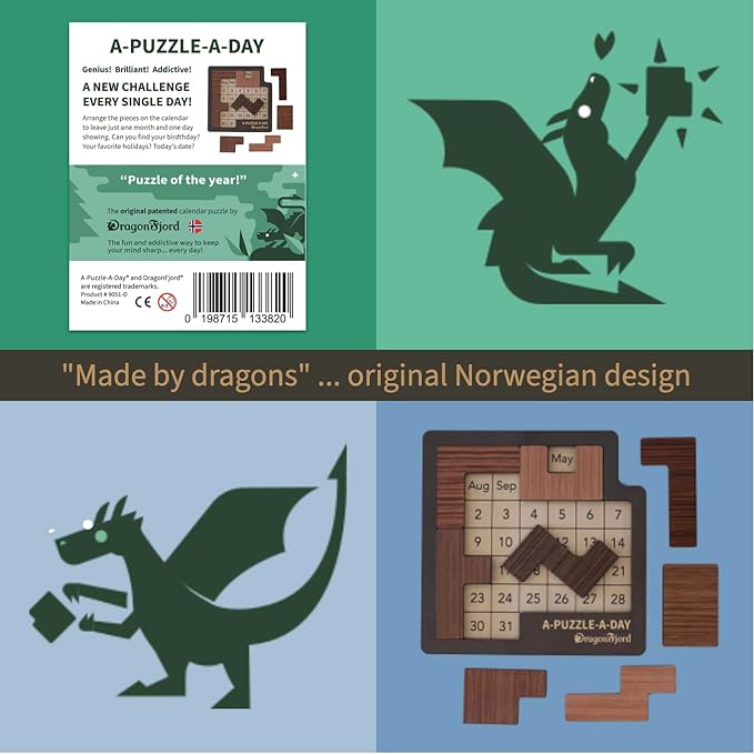A-Puzzle-A-Day Premium Boxed Edition: The Original Calendar Puzzle with 365+ Challenges for Every Day of The Year, by DragonFjord, with Magnetic Storage Box and Hint Book.