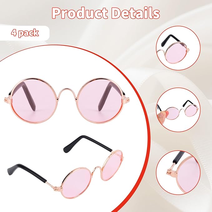 4pcs Mini Doll Glasses, Cute Tiny Sunglasses for Most Dolls Outfit and Toys Clothes Set Decorations with Metal Frame Multi-Color Lenses Fashion Eyewear Accessories (Color 3)