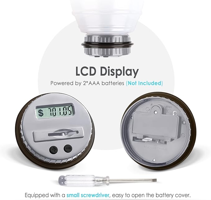 X-Large Piggy Bank for Adults, Vcertcpl Digital Coin Counting Bank with LCD Counter, 2.8L Capacity Coin Bank Money Jar for Adults, Designed for All US Coins(Gray, X-Large)