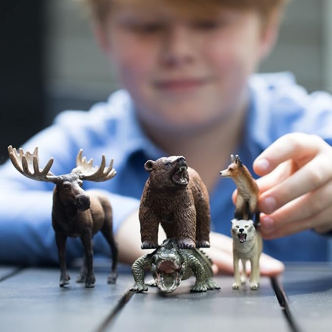 Schleich Wild Life, Realistic North American and Woodland Animal Toys for Kids, Animal Set with Moose, Grizzly Bear, Fox, Wolf and Alligator Toys, Ages 3+