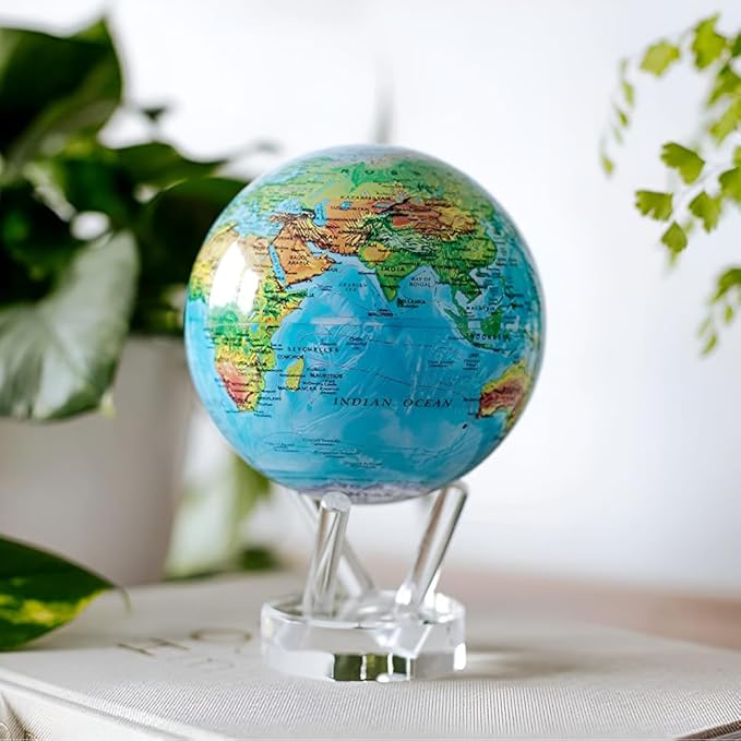 MOVA Globe – Blue Relief Map 8.5” | Solar-Powered Rotating World Globe with Terrain Detail | No Batteries or Cords | Elegant Desk Décor or Educational Gift