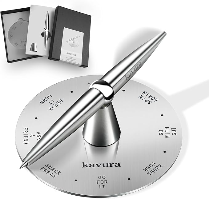 Fidget Decision Spinner Pen - 3-in-1 Magnetic Stress Relief Tool, Refillable Silver Metal Pen, Fun Decision Maker and Office Desk Decor, Unique Gift for Teens & Adults, Luxury Pen Set