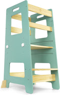 WOOD CITY Kitchen Step Stool - Safe Montessori Standing Tower for Kids with Safety Rail, Height Adjustable Toddler Ideal Helper for Learning New Skills, Anti-Slip Protection for Bathroom - Green…