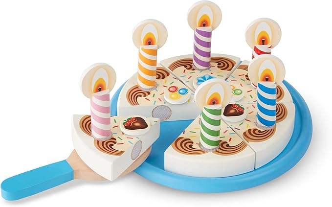 Melissa & Doug Birthday Party Cake - Wooden Play Food with Mix-n-Match Toppings and 7 Candles