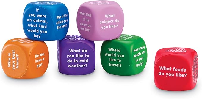 Learning Resources Conversation Cubes - 6 Pieces, Ages 6+ Foam Cubes for Social Emotional Learning, School Counselor Supplies, Speech Therapy Toys, Ice Breaker Cubes