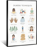 Feelings Calming Techniques Canvas Wall Art Calming Corner Classroom Mental health Posters Boho Emotions Chart for Kids Prints Special Education Wall Decor for Office School 16x24in BlackFramed