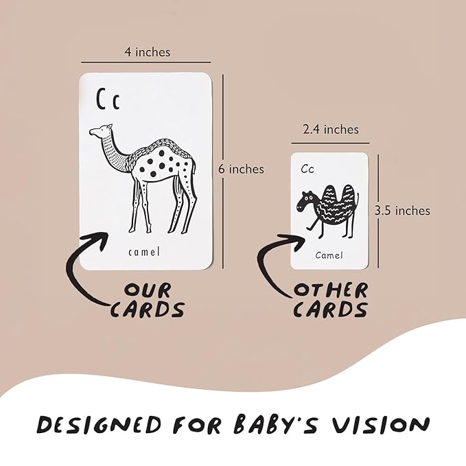 Wee Gallery Educational Flashcards for Babies, Double Sided Black and White Learning Flash cards, Animal Alphabet Cards for Visual Stimulation and Cognitive Development of Infants and Toddlers