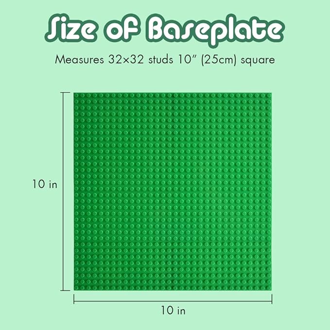 Lekebaby Classic Baseplates Building Base for Building Bricks 100% Compatible with Major Brands-Baseplate 10" x 10", Pack of 12, Green