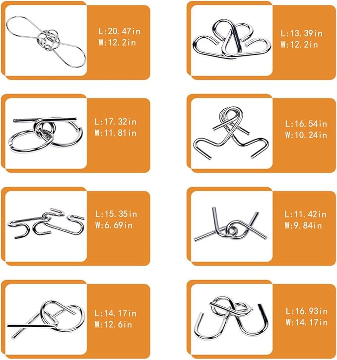 Ahyuan Metal Wire Puzzles Set of 32 with Pouch Large Thick IQ Test Mind Games Toys IQ Toys Brain Teaser Puzzles Metals Wire Puzzle Magic Trick Toy Metal IQ Puzzle Party Favors for Kids Adults (Silver)