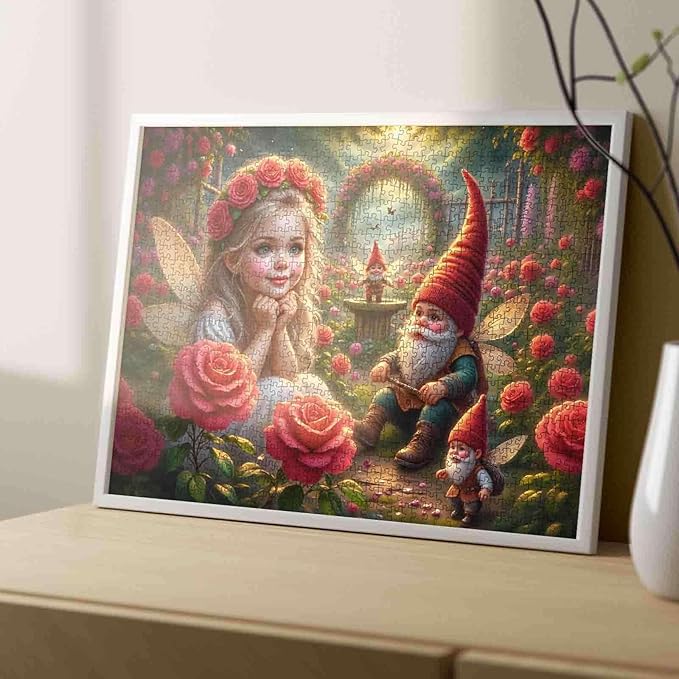 Tucocoo Elf Girl 1000 Piece Jigsaw Puzzle for Adults, Fairy Garden with Gnomes and Roses, Whimsical Fantasy Scene Puzzles for Relaxation and Home Decor, Challenging Puzzle Gift for Women, Teens