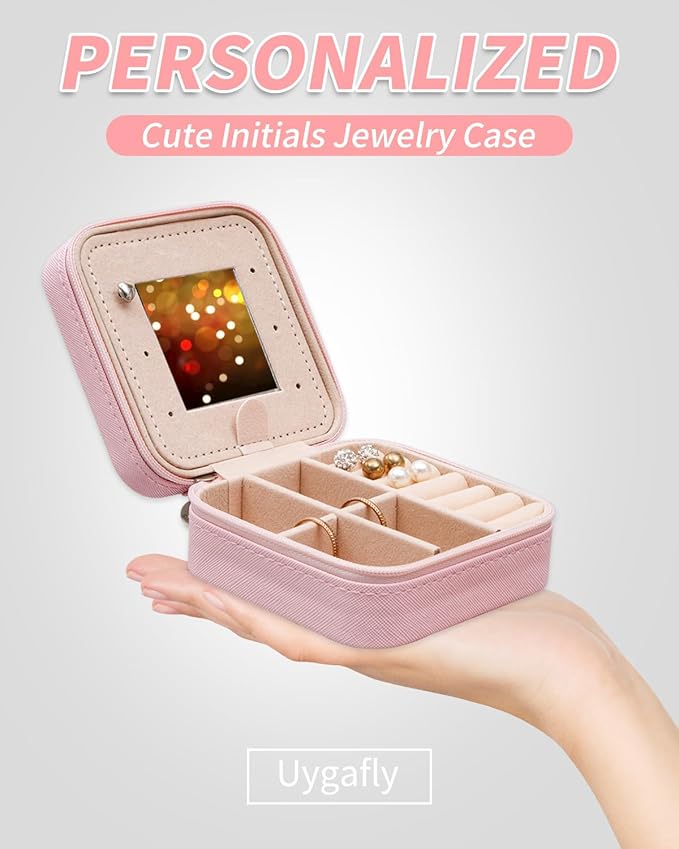 Initials Travel Jewelry Case - Bridesmaid Gifts, Wedding Day, Bachelorette Party Decorations | Pink,B
